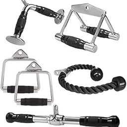 Hanzu Combo Pack - Triceps Rope, Straight LAT Bar, V Shaped Bar, Rowing Handle, D-Handles Pair With Grip-3