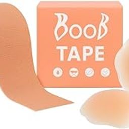 Breast Tape with 2 Silicone Nipple Covers | Instant Lift & Support | Invisible Boob Tape for Backless, Strapless & Deep Neck Outfits | Skin-Friendly & Reusable Beige-image-97
