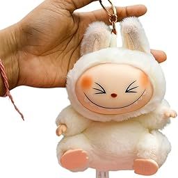 Shyam DMR Cute Plush Bunny Keychain, White Fluffy Animal Toy, Smiling Face Design-image-33