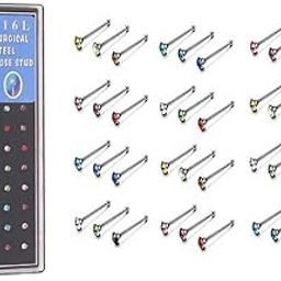 316L Surgical Stainless Steel Nose Studs Set, Multi-Color Crystal, 40 Pieces for women & Girls Size-2.5 Medium size pack of 40 pieces-image-18