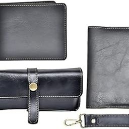 All in One Men's Combo Gift (4 pcs) Eyewear Case,Passport Cover,Wallets and Key Chain (BLACK)-image-110