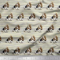 Soimoi Velvet Fabric Stripe & Basset Hound Dog Decor Fabric Printed Meter 58 Inch Wide-image-60