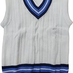 Men's White V-Neck Sleeveless Wool Cricket Sweater-image-17