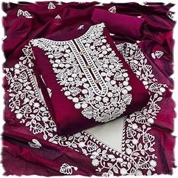 Women's Heavy Cotton Embroidery Work Unstitched Salwar Suit Dress Material With Chanderi Work Dupatta (Free Size_Multi Color)-picture-13