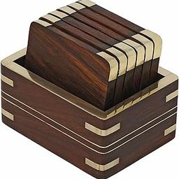 natureCRAFTS Wooden Coasters Set of 6 Rectangle for Dining Table, Coffee Mugs Cans Bar Water Glasses and Tea Coaster for Cups with Stand, 1Pc-image-64