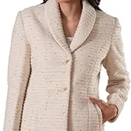 globus Women White Shawl Lapel Long Sleeves Shiny Self Design 2 Pockets Tailored Fit Winter Wear Overcoat-picture-26