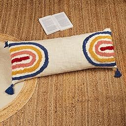 JutiePie Cotton Cushion Cover | 14x36 Inch Handloom Rainbow Color with Tassel | Rectangular Pillow Cover for Sofa, Diwan, Living Room, Bedroom | Long Cushion Cover | Set of 1-image-34