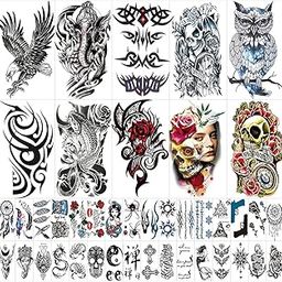 MAYCREATE® 42 Sheets Tatto Sticker for Men Eagle Temporary Tattoos Stickers Skull Variety Tatto Stickers Assorted Tatto Sticker for Body Art Tattoos Art Waterproof Temporary Tattoos Stickers For Women-15
