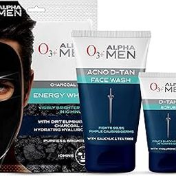 O3+ ALPHA MEN Acno D-TAN Kit (Scrub 50g + Charcoal Face Sheet Mask 30g + Face Wash 100g) for Instant Tan Removal | All Skin Types-19