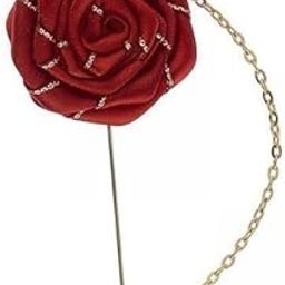 ™ 2xRose Flower Men's Brooch Hanging Chain Corsage Dangle for Clothing Scarf Men dark red | Pins & Brooches | Fashion Jewelry-image-10