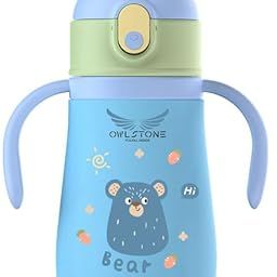 OWLSTONE EXIM LLP Premium Stainless Steel Straw Sipper for Baby, Leak & Spill Proof BPA Free Soft Silicone Drinking Sipper Bottle for 6+ Months (350ml, Blue)-picture-11