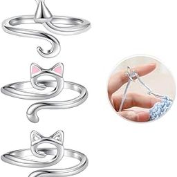 HASTHIP® 3Pcs Crochet Tension Ring Creative Kitty Wire Wrapped Knitting Crochet Tool Alloy Yarn Tension Crochet Ring for DIY Knitting & Crocheting-5