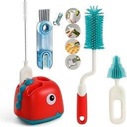 Hallstatt Baby Bottle Cleaning Brush Set with Stand for Milk, Nipple, Straw - Silicone Bristle Cleaner with Lid for 360° Movable Easy Cleaning-11