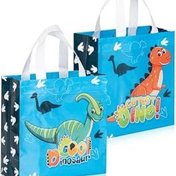 Drapme Small Size Pack of 10 Pcs Glossy Finish Dino Printed Non-Woven Reusable Eco-Friendly Party Return Carry Gift Bags (Blue) (Small 9.5x10x4 Inch)-12