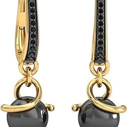 18KT Yellow Gold Diamond Kim Onyx Hoop Earrings for Women-image-2