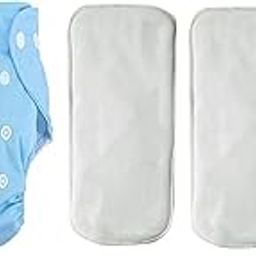 Alya Baby Button Pocket Style Reusable Cloth Diapers Adjustable Washable With 3 White Microfiber Bamboo(6layers) Wet-Free Insert Pads For Toddlers/New Borns(0-14 Months) (BLUE)-image-42