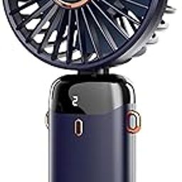 Wisely Multifunctional Handheld Fan with Digital Display – Rechargeable USB Mini Fan with 5-Speed – Silent, Portable Desk Fan for Makeup Girl Women Travel, Office, Home – Personal Cooling Fan, Blue-32
