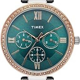 Analog Watch for Women with Teal Round Dial & Silver Stainless Steel Bracelet Band Water Resistant Women's Wrist Watches - TWEL18706-picture-1