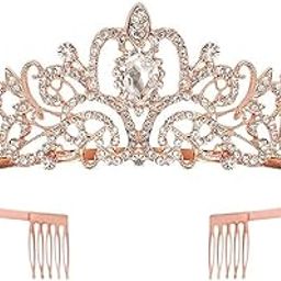 Crystal Tiara and Crown for Women Stylish Headband Crowns with Comb Tiaras for Girls Kids Queen Princess Wedding Bridal Birthday Gift Hair Accessories (Rose Gold) (rrsd15414hb)-57