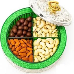 Silver-Plated Dry Fruit Box with Lotus Flower Design Knob – Decorative Storage Container for Dry Fruits, Snacks, Elegant Home Décor & Festive Gifting Box, Multi-purpose Box | 4 Compartment-image-8