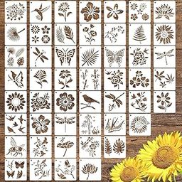 Devasya Crafts 50 PCS Flower Painting | Stencils Reusable Flower | Stencils for Painting | On Wood Rocks Canvas Fabric | Glass Pottery Size 4X4 Inch-18