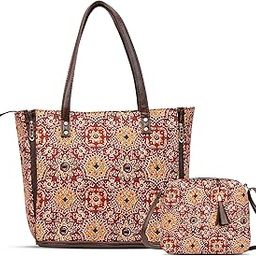SANDUK Handcrafted Expandable Shoulder Bag with Pouch | Cotton Canvas Tote for Women | Laptop-Friendly | Vegan Leather Handles-image-48