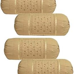 Shri Krishana Fabrics emboidered Bolster Covers jari Size (16 * 32) Inches Set of 4 Pcs (Beige)-image-52