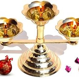 Pure Source India Pure Brass Flower Design 3 Mukhi Diya/Lamp/for Mandir, Pooja Room (8 X 4.75 INCH)-15