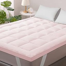 Jaipur Linen Mattress Topper,Soft Mattress Padding Luxury Feel 800 GSM -Single Bed 36 Inch X 75 Inch- Pink-17