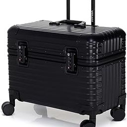 Luxe Aviator 18" 100% Aluminum Hardside Spinner Luggage with Multi-Directional Wheels and Telescoping Handle (Black)-14