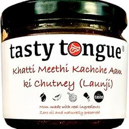 tasty tongue - Homemade Khatti, Meethi, Teekhi Kachche Aam Ki Chutney/Launji (Hot, Sour and Sweet Raw Mango relish), Traditional, 100% Oil Free & Add No preservatives, Certified | 350 GMS Glass Jar-image-63