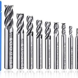 ASNOMY 10pcs 4-Flute End Mill Set, Metric CNC Milling Cutter Drill Bits Router Bits Cutter Tool Set for Wood Aluminum Steel Titanium, Straight Shank 2-12mm-19