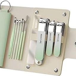 First Beauty Professional Manicure Set, 9-Piece Nail Care Kit with Mint Green Case, Stainless Steel Tools-image-7