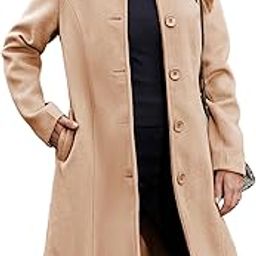 Womens Pea Coat Faux Wool Single Breasted Long Trench Coat Peacoat Dress Coat Winter-37