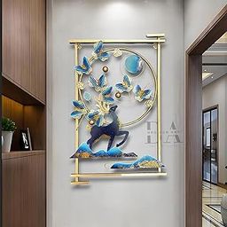 Brovion™ Metal Wall Art for Living Room and Leaf Design Set of 3 Handmade Metal Wall Decor items for living room Wall Hanging for Bedroom Hall Office Hotel Home Modern Wall Art Decoration Items Large Size for Housewarming Gift and Interior Style (Deer - Gold and Teal)-image-75
