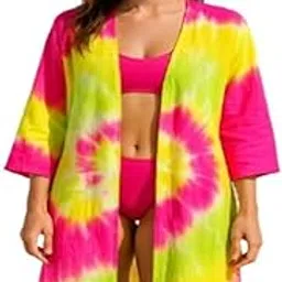 ukal Summer Tie-Dye Beach Cover Up, Beach Wear Rayon Shrug Tassel Hem-picture-5