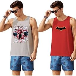 Mens Graphic Printed Cotton Round Neck Regular Fit Multicolour Vest (Pack of 2)-image-43