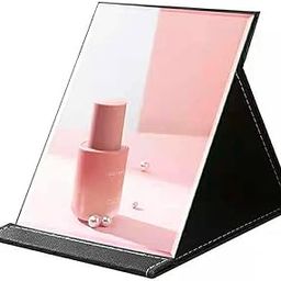 Portable Folding Travel Make-up Mirror PU-Leather Table-Top Cosmetics Mirrors Adjustable HD Mirror Display Vanity Rectangular Handheld Makeup, Shaving, Desktop Mirrors (9.5Inch, Black)-12