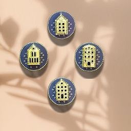 Deemeetastic Wooden 3D 4 pcs Handmade Mini Mud Houses Wall Art Panel | Folk Mud Houses Art Wall Hanging Art Decoration Item for Living Room, Bedroom, Balcony, Dining Room & Office. Royal Purple and Gold.-image-42