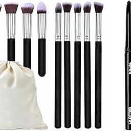 LA OTTER Premium Synthetic Kabuki Foundation Face Powder Blush Eyeshadow Brush Makeup Brush Kit with Kajal,smudge- proof eyeliner and storage potli-37
