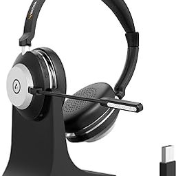 Wireless Headset with Microphone for PC,Bluetooth Headset with AI Noise Cancelling,Mic Mute,Charging Base & USB Dongle for Laptop/Computer/Cell Phone, Remote Work & Call Center-10