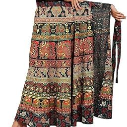 Womens Jaipuri Wrap Around Cotton Printed Maxi Skirt (L, Multicolor)-image-92