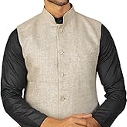 Men's Linen Cream Nehru Jacket-picture-7