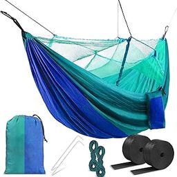HACER Portable Outdoor Camping Hammock with Mosquito Net & Carabiner Nylon Windproof Hanging Swing for Hiking Backpacking - Sky Blue & Blue-picture-44