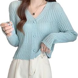 Women's Knitted Ribbed Cardigan Long-Sleeve V-Neck Button-Up Shrug Jacket Top Dn85-image-85
