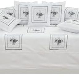 SR Trading Royal Tokri 8 Pcs Diwan Set Premium Cotton Sofa Set with 5 Cushion Covers (16x16 Inch), 2 Bolster Covers (16x32 Inch),1 Diwan Bedsheet (60x90 Inch) Traditional Living Room (White,Black)-image-102
