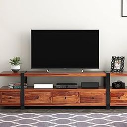 Peedha Studios Rustic Sheesham Wood & Metal TV Unit with 5 Drawers, 1 Shelf, and Storage for up to 70-inch TV - Perfect for Your Living Room (Solari,Honey)-image-88