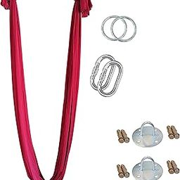 Streetup India® Lycra Fabric Aerial Swing/Yoga Hamock With 20 Feet Long Fabric With Carabiner, Ring and Mount Fastener (Maroon)-picture-12
