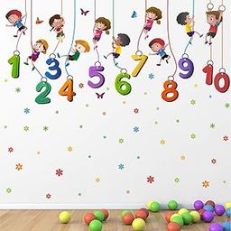 DREAM DECALS 'Kids Playing Climbing Up The Rope - Numbers - Baby - Kids - Learning Education Nursery Pre School Kinder Garden Wall Self-Adhesive Sticker ' - (Multi Colour, Vinyl - 160cms X 60 cms-13