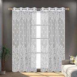 IVAZA Heavy Net Imported Eyelet Curtain | Net Curtains Window Curtain 5 Feet for Home|Curtains for Bedroom & Living Room,Semi-Transparent Sheer Curtain Pack of 1 White-image-9
